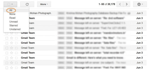 Select "All" from the left most button in All mail view