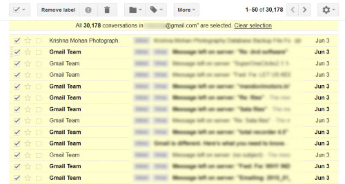 When you choose all mails you can bulk delete them.