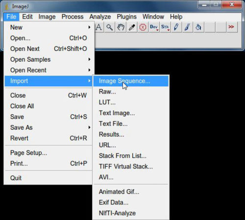 Click to enlarge ImageJ to import files as Image sequence
