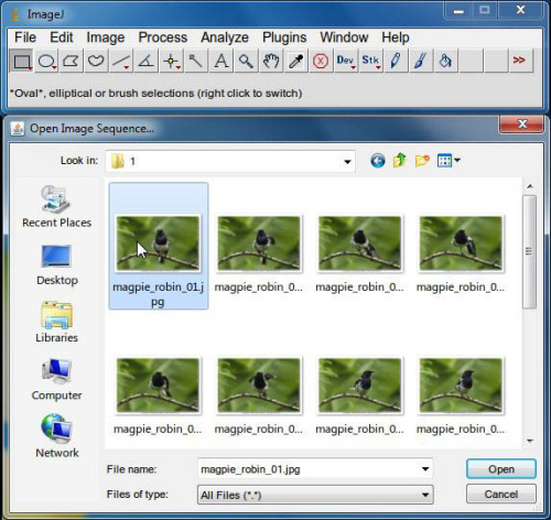 Click to enlarge Opening the Image sequence